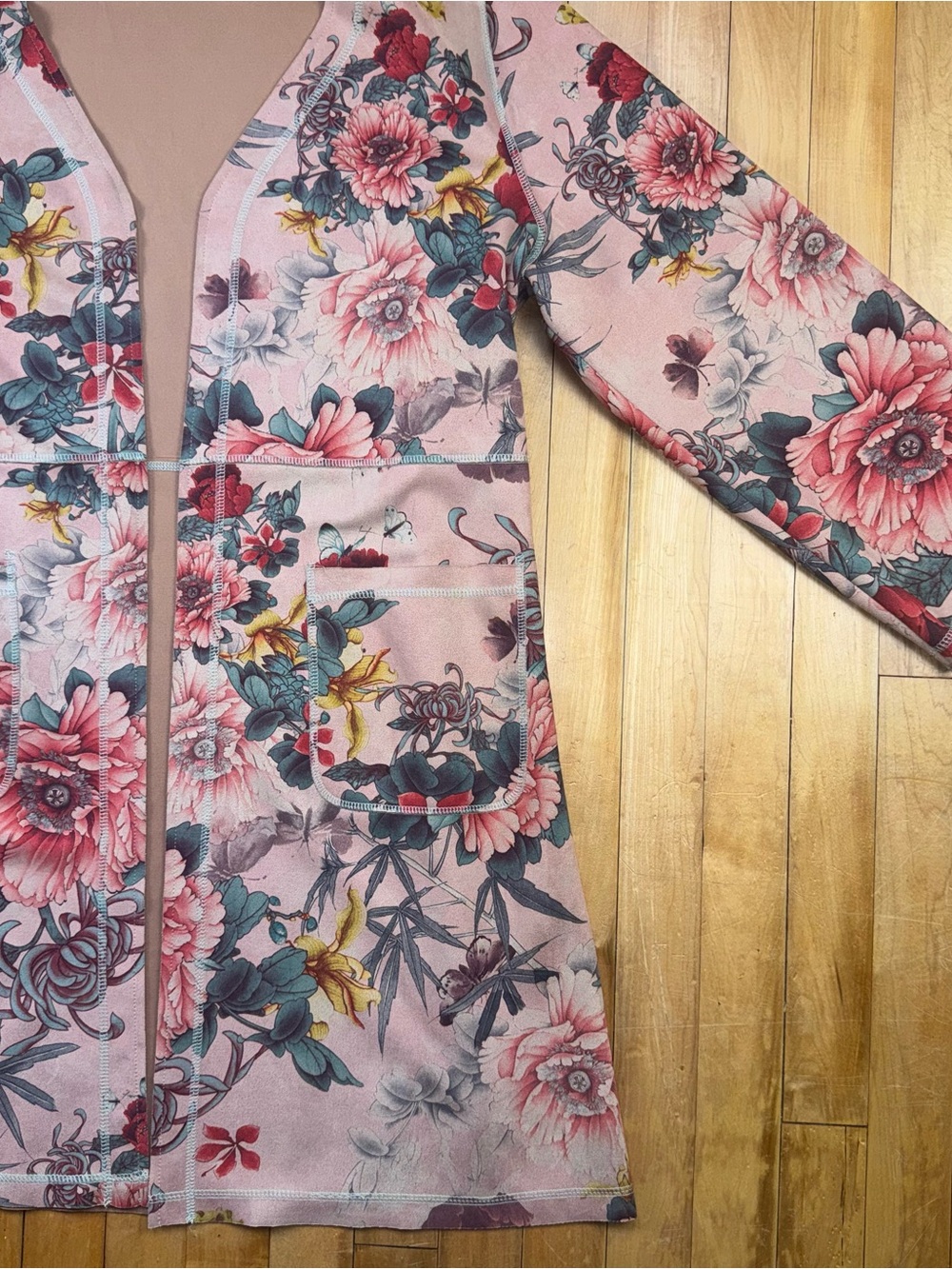 Solitaire Women’s XL Floral Open Front Duster Cardigan Pink Boho Jacket
